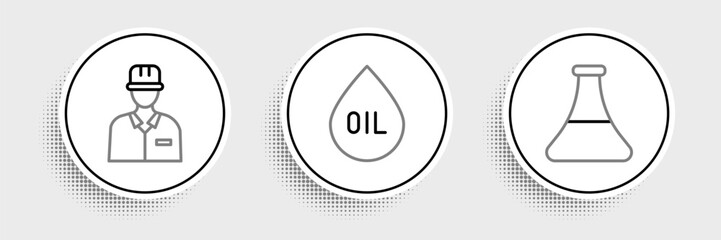 Sticker - Set line Oil petrol test tube, Oilman and drop icon. Vector