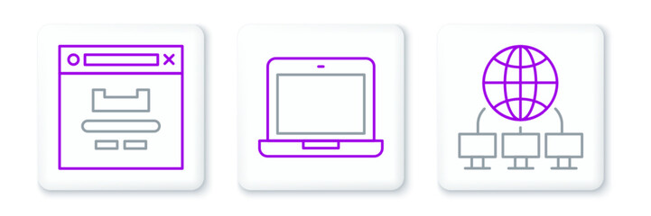 Canvas Print - Set line Computer network, Browser window and Laptop icon. Vector