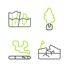 Sticker - Set line Earthquake, Cigarette, Tree and Glacier melting icon. Vector