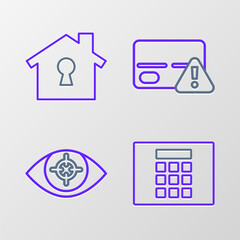 Poster - Set line Password protection, Eye scan, Credit card and House under icon. Vector