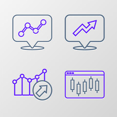 Wall Mural - Set line Browser with stocks market, Financial growth, and Graph chart infographic icon. Vector