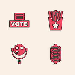 Poster - Set Hotdog sandwich, Vote box, Potatoes french fries in and Tourist binoculars icon. Vector