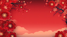Red Background With Flowers, Chinese New Year Theme