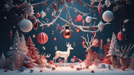 Aufkleber - Christmas Greeting Background mid-air ornaments, candy canes, snowflakes, and more. convey the festive holiday spirit with a touch of enchantment
