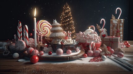Aufkleber - Christmas Greeting Background mid-air ornaments, candy canes, snowflakes, and more. convey the festive holiday spirit with a touch of enchantment