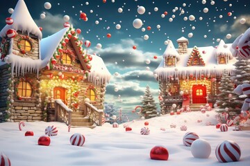 Aufkleber - Christmas Greeting Background mid-air ornaments, candy canes, snowflakes, and more. convey the festive holiday spirit with a touch of enchantment
