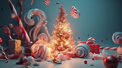 Aufkleber - Christmas Greeting Background mid-air ornaments, candy canes, snowflakes, and more. convey the festive holiday spirit with a touch of enchantment