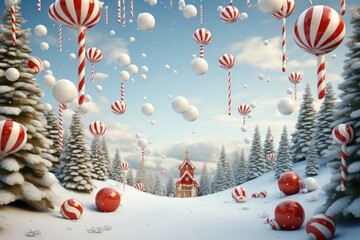 Aufkleber - Christmas Greeting Background mid-air ornaments, candy canes, snowflakes, and more. convey the festive holiday spirit with a touch of enchantment
