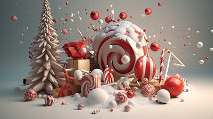 Aufkleber - Christmas Greeting Background mid-air ornaments, candy canes, snowflakes, and more. convey the festive holiday spirit with a touch of enchantment