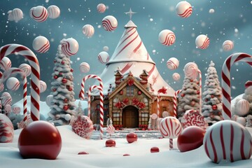 Aufkleber - Christmas Greeting Background mid-air ornaments, candy canes, snowflakes, and more. convey the festive holiday spirit with a touch of enchantment