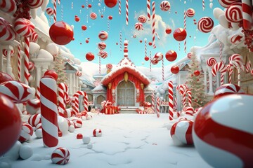 Aufkleber - Christmas Greeting Background mid-air ornaments, candy canes, snowflakes, and more. convey the festive holiday spirit with a touch of enchantment