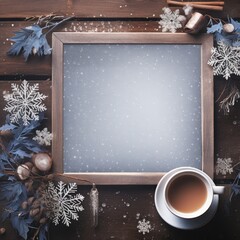 Aufkleber - Christmas cold frame with a cozy winter themed background with tree, snow man