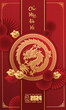Happy Vietnamese new year 2024 the dragon zodiac sign with flower, lantern, Asian elements gold paper cut style on color background. ( Translation : happy new year 2024 year of the dragon )