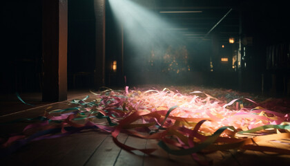 Canvas Print - Nightclub celebration ignites the stage with multi colored glowing flames generated by AI