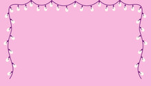 National Christmas Lights Day. Garland With Electric Bulbs On Pink Background. Cute Holiday Backdrop. Flat Style Hand Drawn Vector Illustration.
