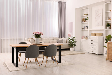 Sticker - Table, chairs, sofa and vase with peonies in stylish dining room