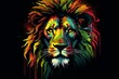 Head of lion with Rastafarian colors on black background. Generative AI