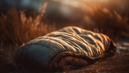 Wall Mural - Sunset over the rural landscape, fluffy meadow pillow in foreground generated by AI