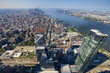 High angle, aerial view of lower Manhattan and the Hudson river taken from the Edge building, New York City, USA