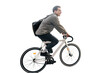 © muse studio - A male cyclist rides a bicycle with a bag going to the office to work eco transport for the city . Transparent isolated background.p
