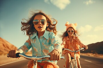 A group of children enjoy a carefree summer day outdoors, riding bikes and having fun in nature.