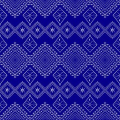 Geometric ethnic floral pattern Thai silk pattern embroidery design for decorative home carpet blue geometric pattern