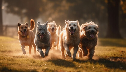 Poster - A playful purebred retriever puppy running in the grass outdoors generated by AI