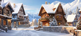 Fototapeta Natura - mountain village of during a serene winter, where visitors can enjoy the beauty of the snow-covered landscape and partake in exciting winter sports.