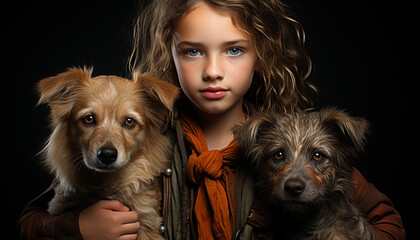 Poster - Cute puppy looking at camera, bringing happiness to young girls generated by AI