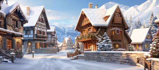 Wall Mural - mountain village of during a serene winter, where visitors can enjoy the beauty of the snow-covered landscape and partake in exciting winter sports.