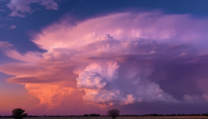 Wall Mural - The vibrant sunset painted a dramatic sky over the tranquil meadow generated by AI