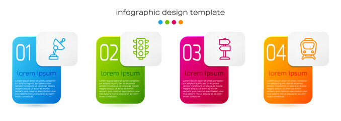 Sticker - Set line Radar, Traffic light, Road traffic sign and Train. Business infographic template. Vector