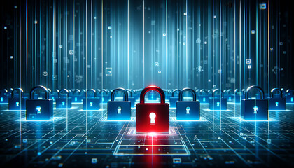 Cybersecurity Central: Digital Locks in a Network - Data Protection Concept Art, Generative AI