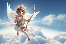Cute Cupid In The Sky. Love, Valentine"s Day Concept. 