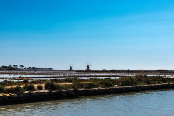 Wall Mural - Salt evaporation ponds in Marsala, Sicily, Italy