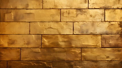 brick wall painted in gold ,golden bricks, wall texture background, vintage luxury copy space