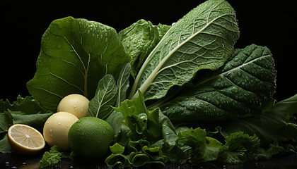 Canvas Print - Fresh, healthy salad with organic vegetables, ripe tomato, and lemon generated by AI