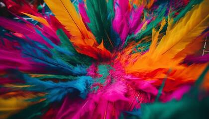 Poster - Vibrant peacock feathers create abstract celebration of beauty in nature generated by AI