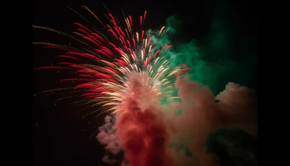 Canvas Print - July 4th party igniting explosive firework display, vibrant colors glowing generated by AI