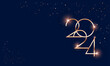 2024 New Year luxury background greeting card - golden shine 2024 lettering on dark blue background - vector