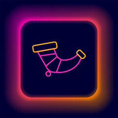 Wall Mural - Glowing neon line Hunting horn icon isolated on black background. Colorful outline concept. Vector