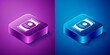 Isometric Beer can icon isolated on blue and purple background. Square button. Vector