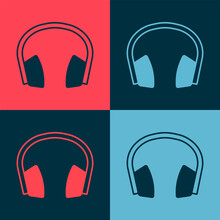 Pop Art Noise Canceling Headphones Icon Isolated On Color Background. Headphones For Ear Protection From Noise. Vector