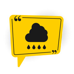 Canvas Print - Black Cloud with rain icon isolated on white background. Rain cloud precipitation with rain drops. Yellow speech bubble symbol. Vector