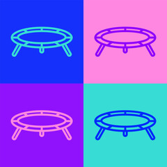 Sticker - Pop art line Jumping trampoline icon isolated on color background. Vector