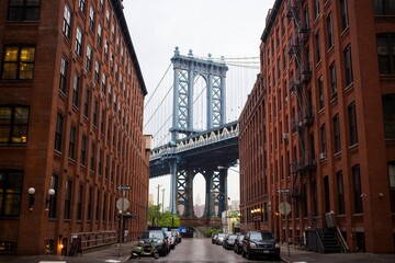  View of Manhattan Bridge from Brooklyn. Industrial part of New York
