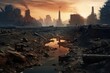 A polluted and barren landscape, highlighting the consequences of environmental degradation in a dystopic future. Generative Ai