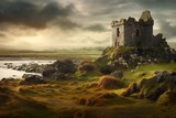 Fototapeta  - Scenic Ireland with ancient structure and magical ambiance. Generative AI