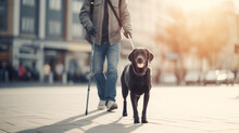 Blind Man Walking With Guide Dog, Generative Ai