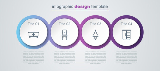 Sticker - Set line Furniture nightstand, Chair, Lamp hanging and Wardrobe. Business infographic template. Vector